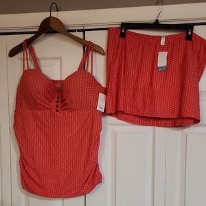 Orange Polka Dot Tank Top and Skirt Swimsuit